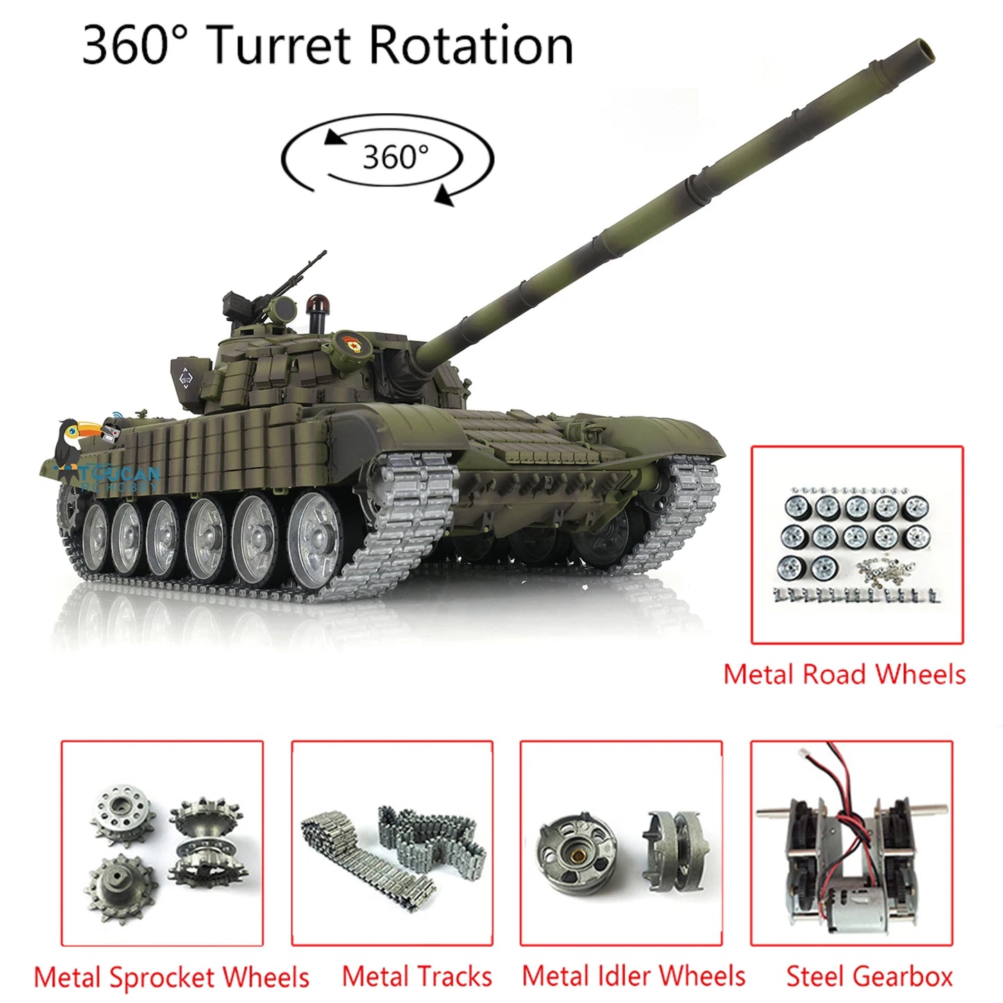 US Stock Heng Long 1/16 RTR T72 RC Battle Tank 7.0 Mainboard Tracked Car Metal Tracks Strong Motor Long 3939 Panzer TH20574
