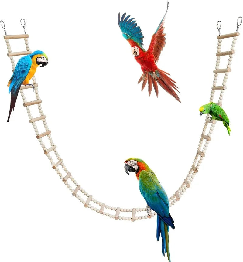 Wooden Bird & Hamster Ladder Bridge, 28-Step Climbing Toy for Parrots, Rats, Squirrels, Parakeets