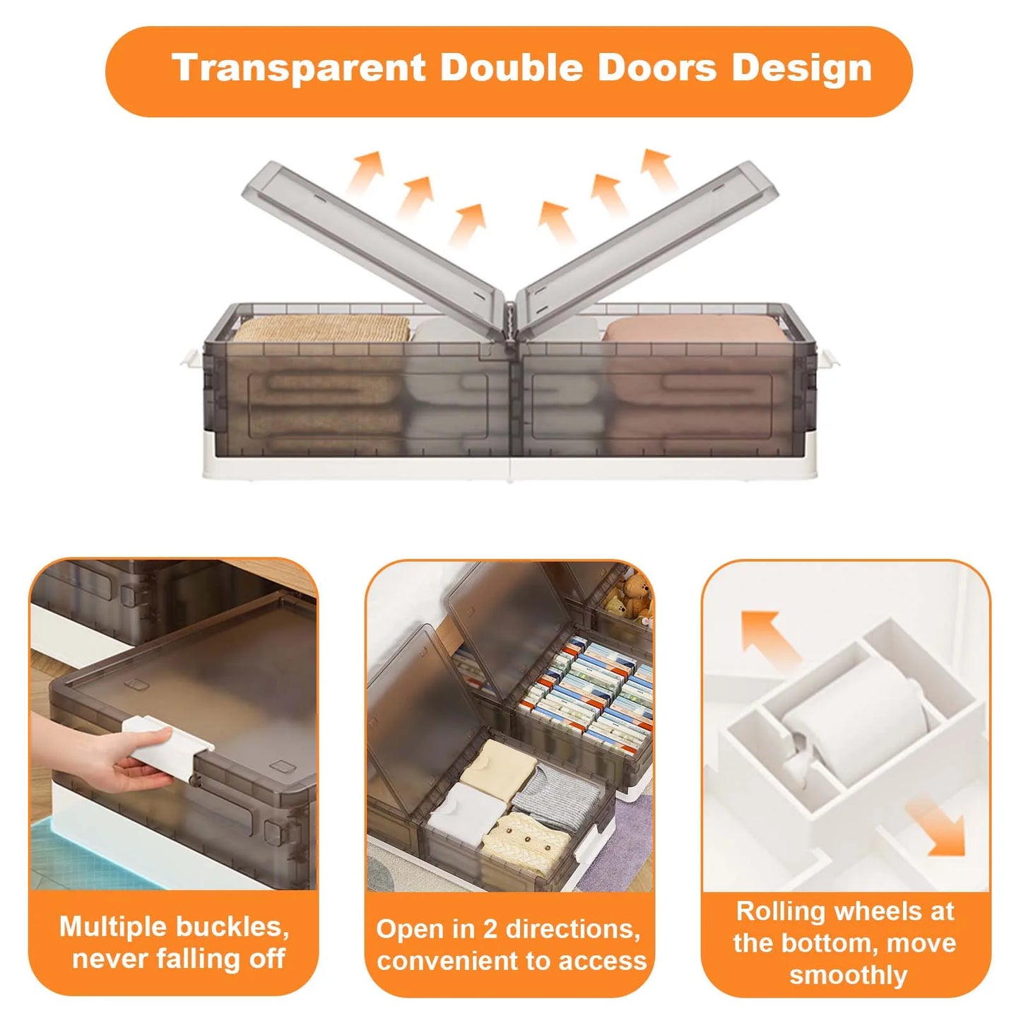 2pcs Under Bed Storage Box with Wheels Dust Proof Quilt Clothes Storage Bag Bedroom Toy Sundries Pulley Organizing Box