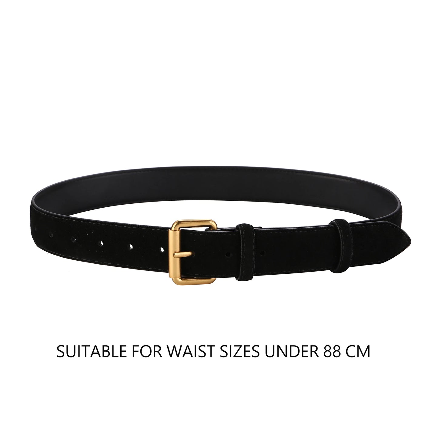 Luxury Suede Cowhide Belt for Women Gold Buckle 3.3cm Wide