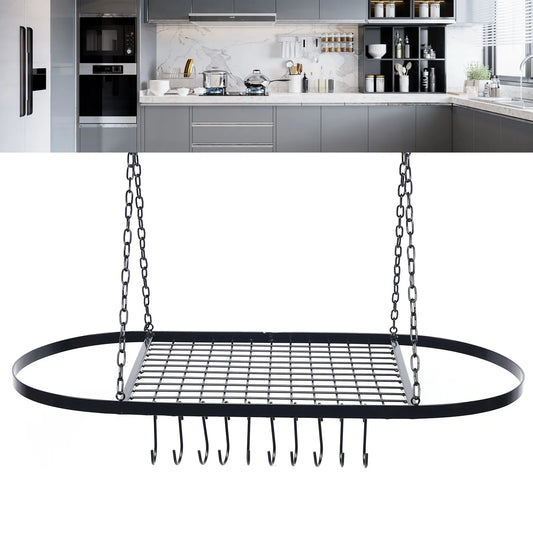 Pot & Pan Rack Ceiling Mounted kitchenware Holder Hanging Storage Shelf w/10Hook