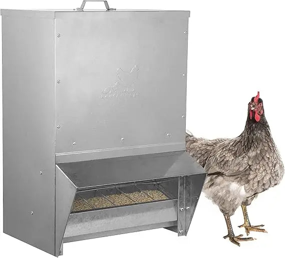 RentACoop Mounted Metallic Trough Poultry Feeder: Waterproof, Chickens/Poultry/Etc. (50LB Capacity)
