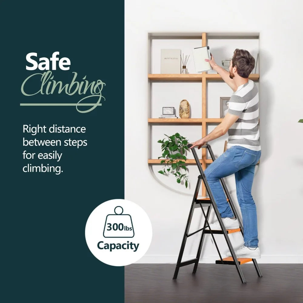 WOA WOA 3 Step Ladder, Ladders for Home, Anti-Slip Pedals, Aluminum Step Stool Foldable, Lightweight to Move, Ease of Storage, R