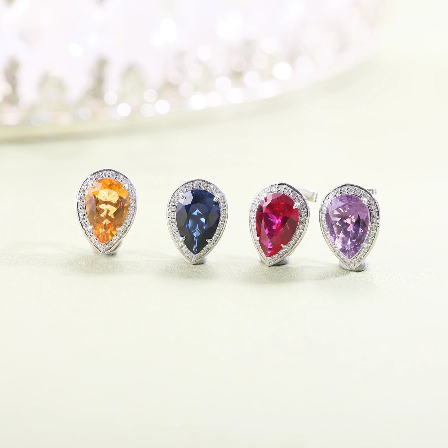 GEM'S BALLET Tiger Element Earrings Pear Shape 8x12mm Lab Blue Sapphire Stud Earrings in 925 Sterling Silver Gift For Her