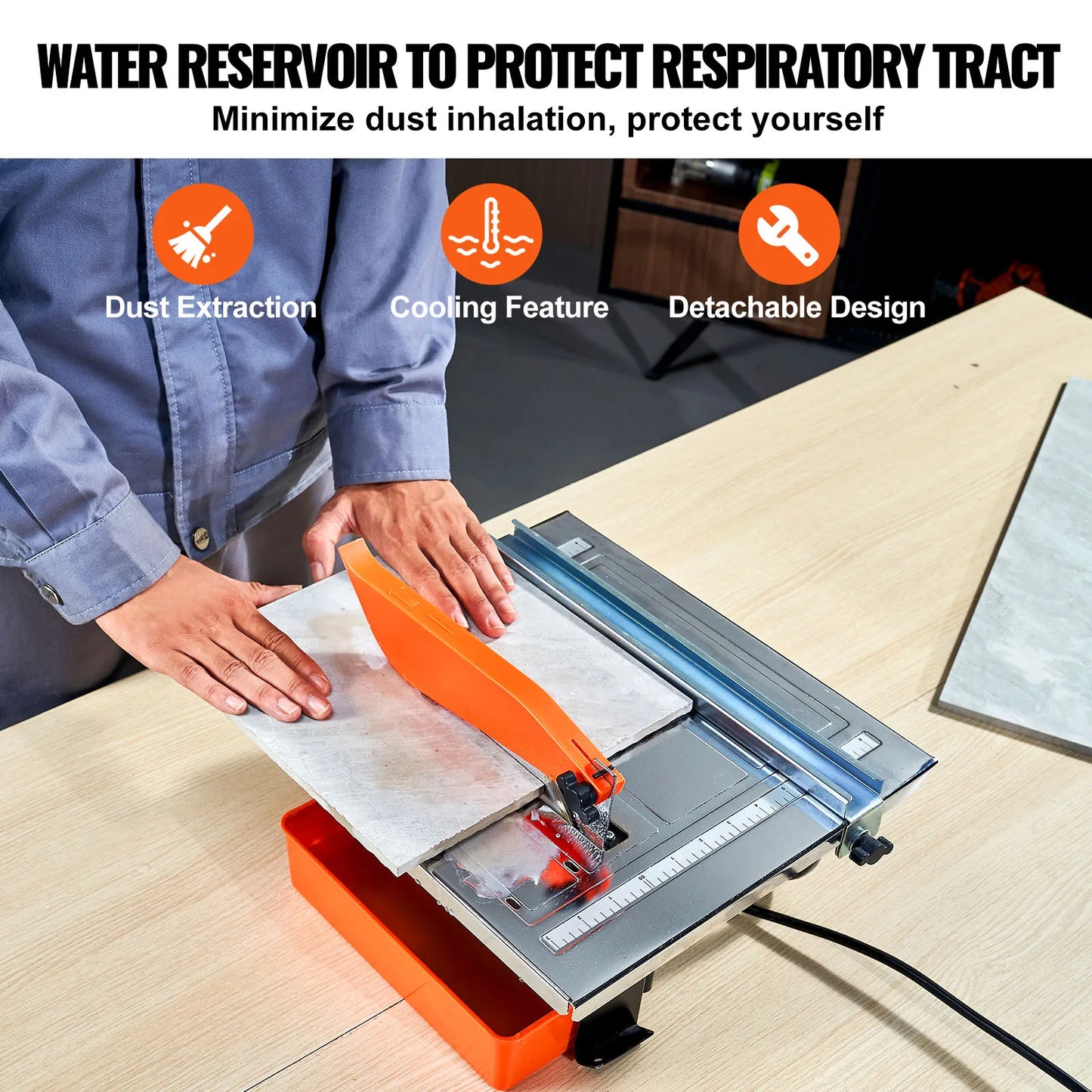 SucceBuy Wet Tile Saw 7-inch 65Mn Steel Blade 3500 RPM Induction Motor Tile Cutter Wet Saw Water Reservoir 0-45 Degrees Angle