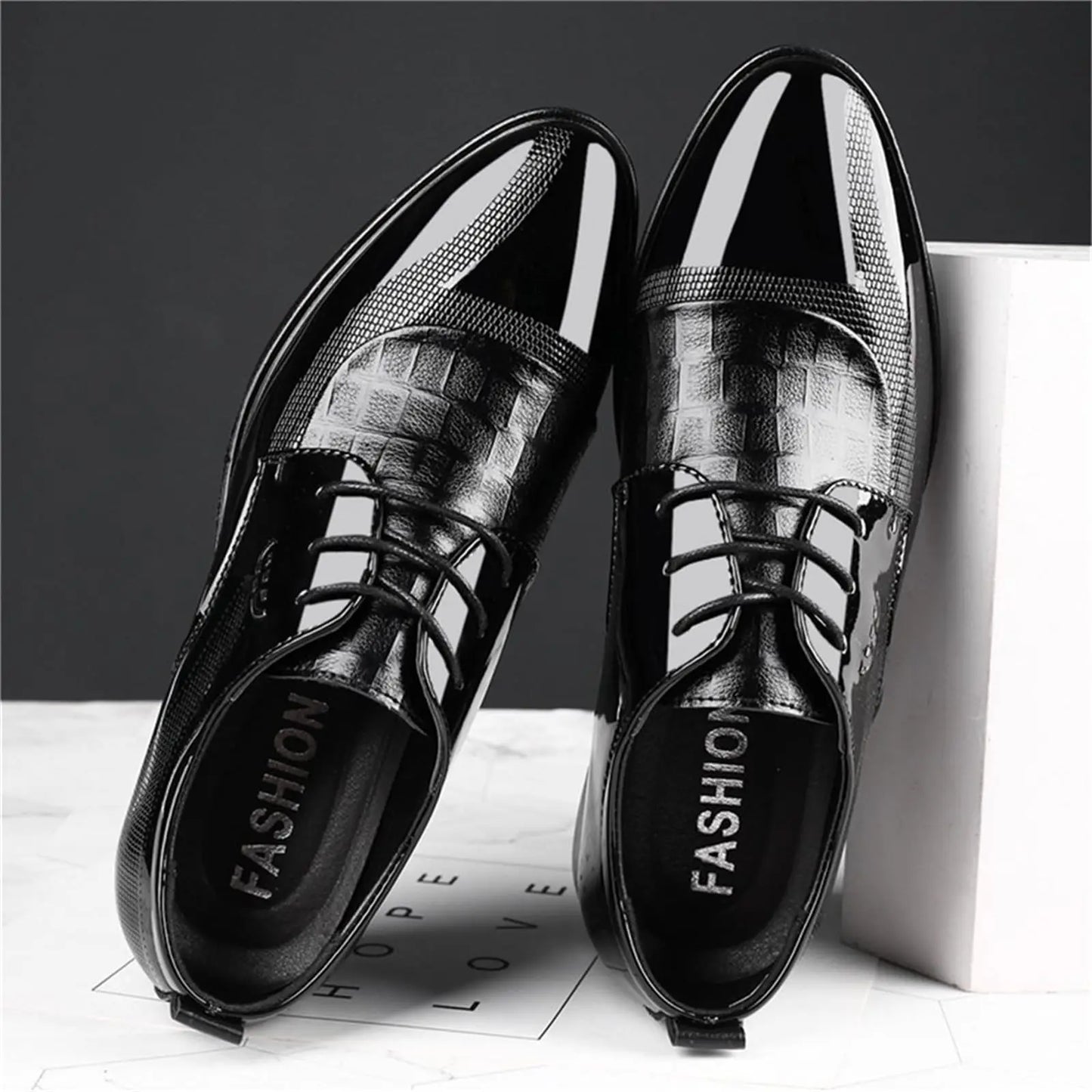 Mens Formal Oxford Patent Leather Lace Up Dress Shoes