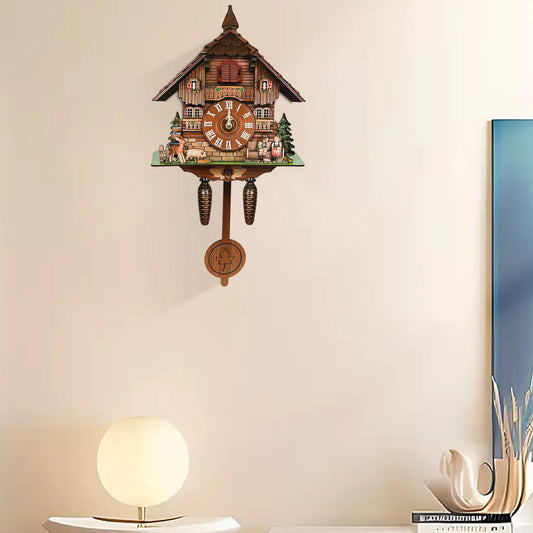Wooden Cuckoo Clock Multi-Colored Decor,Modern House-Shaped Wall Clock for Home & Office - Battery Powered,Auto-Chime 7:00-21:00