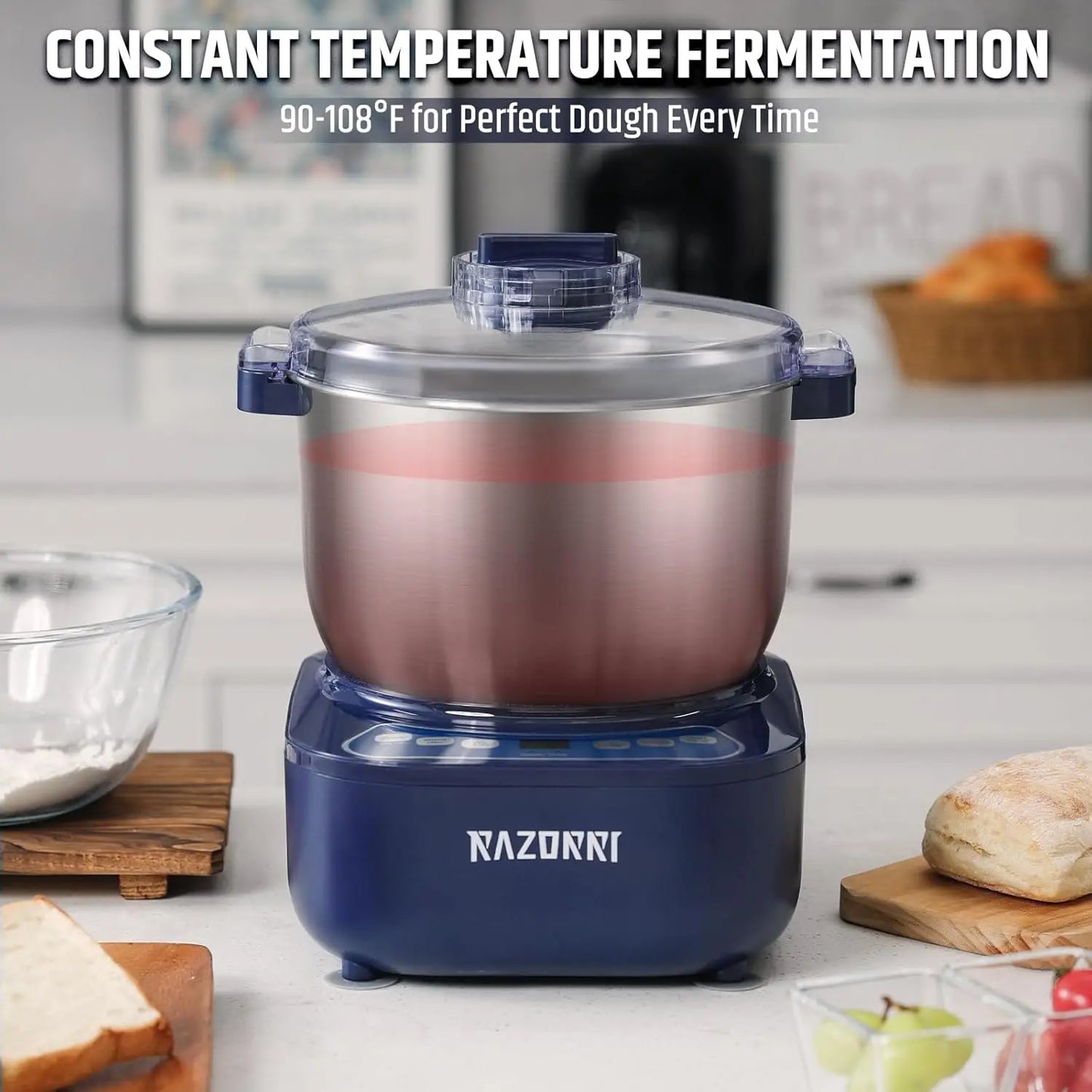 Electric Stainless Steel Kitchen Mixer 6.5 QT with Ferment Function Timer Countertop Dough Maker Blender for Home Use