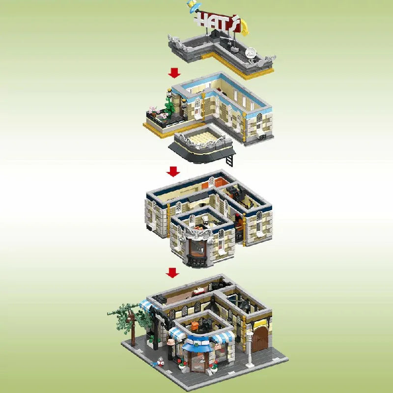 MOC Hat Shop City Building, Modular Buildings Assembly Building Block Model Toy, Children's Birthday Gift 3140pcs