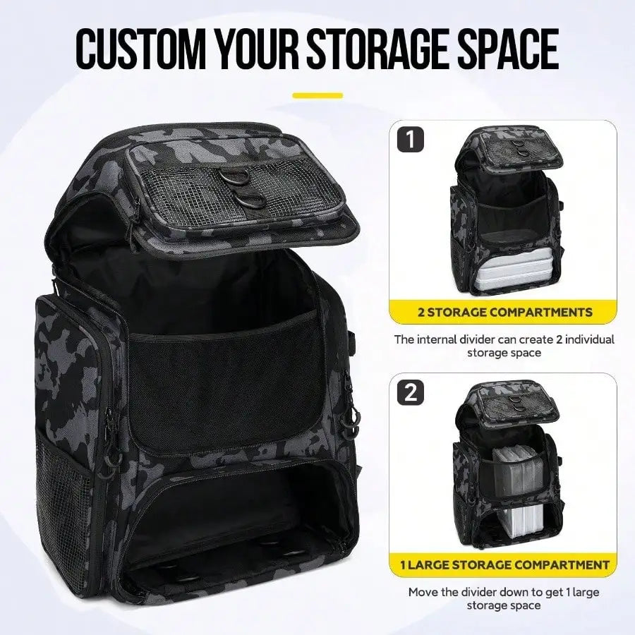 Fishing Tackle Backpack With Rod Holders 42L Capacity Bag