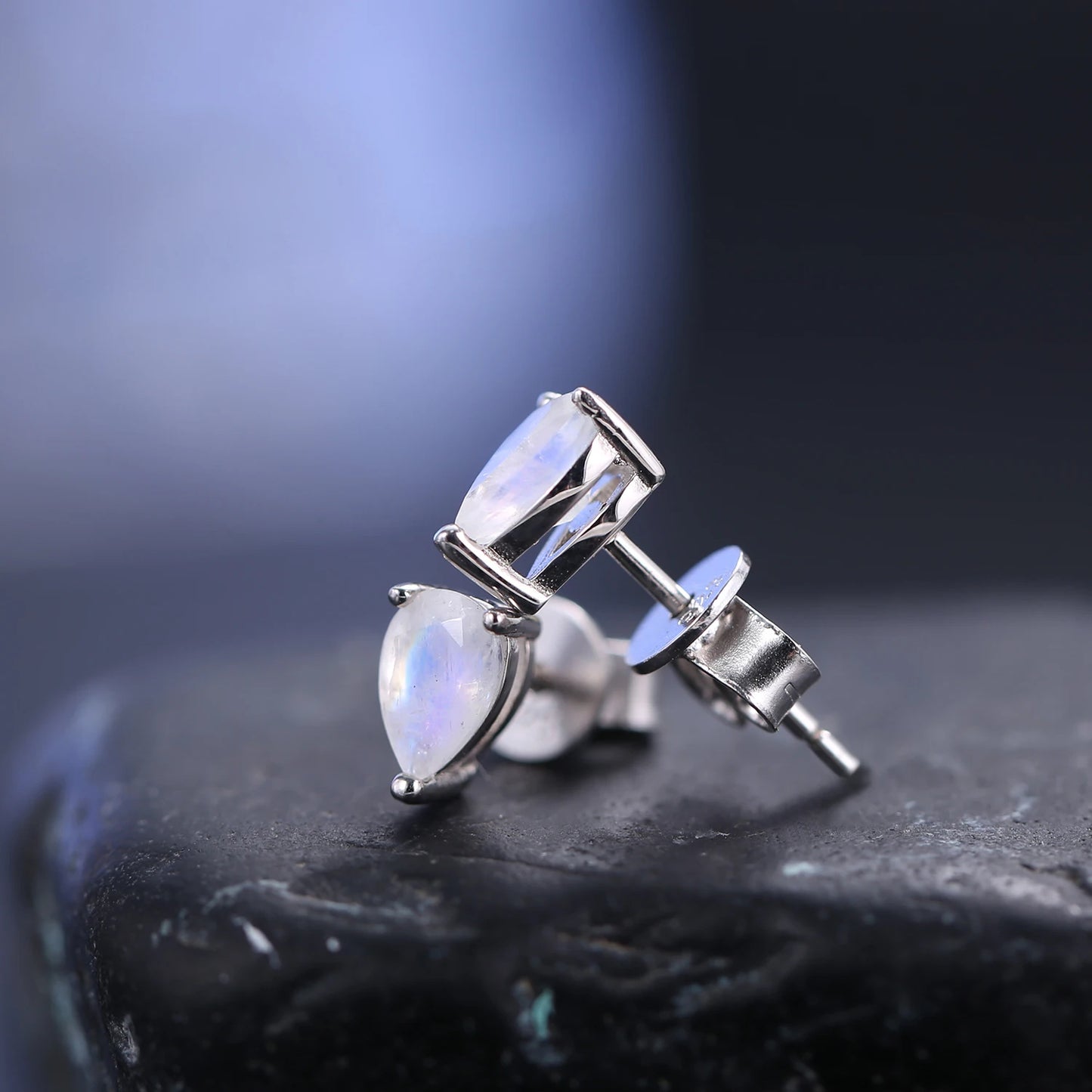 GEM'S BALLET Pear Shape Milky Blue Moonstone Studs Earrings in 925 Sterling Silver Women Rose Gold Earrings June Birthstone