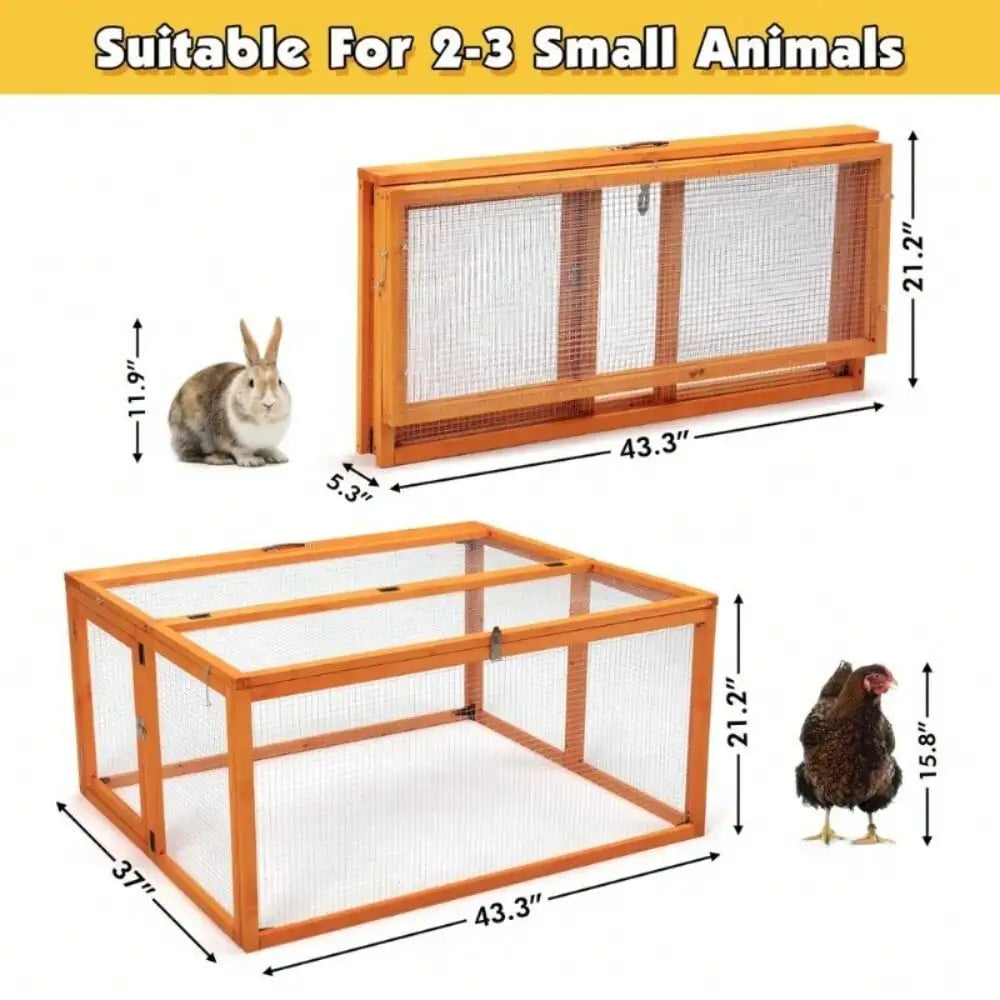 Wood Rabbit Hutch Folding Chicken Coop with Roosting Bar Outdoor Animal Shelter