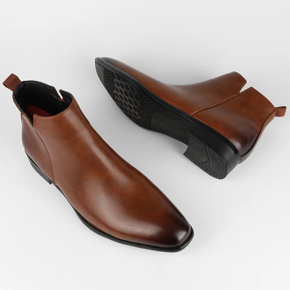 Men's Chelsea Boots - Non-Slip, Side Zipper, Comfortable, Square Toe. Ideal for Business and Work