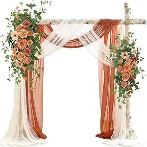 Artificial Wedding Arch Flowers Kit(Pack of 4), 2 Pcs Floral Arrangement with 2 Pcs Fabric Drap for Arch Decorations Wedding Dec