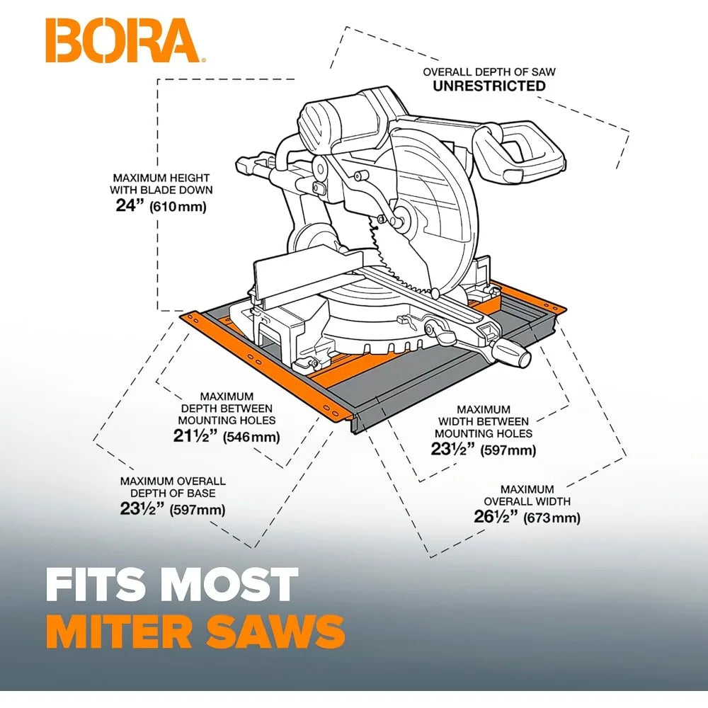 Bora Portamate Miter Saw Stand Work Station 400 Lbs Max Weight Portable Rolling Table Saw Stand Workbench with Folding Wing Exte