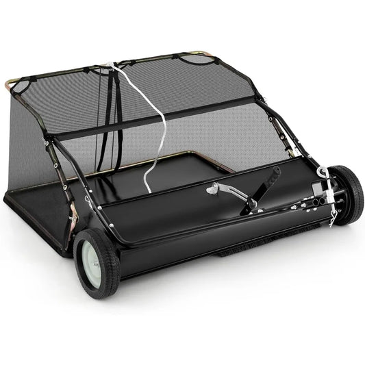 42" Lawn Sweeper Tow Behind, Yard Sweeper w/26Cu.FT Large-Capacity Hopper Bag, Dumping Rope, Adjustable Sweeping Height, Leaf G