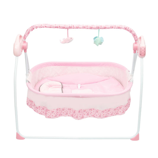 Electric Baby Crib Cradle, 0-18 Monthsinfant Bed, 25kg/55lbs Capacity, Foldable Baby Cradle Swing for Home/Travel（pink）