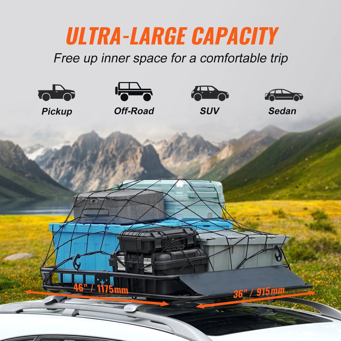 SucceBuy Roof Rack Cargo Basket 46"x36"x4.5" / 51"x36"x5" Rooftop Cargo Carrier Heavy-Duty 200LBS Capacity for SUV Truck Vehicle