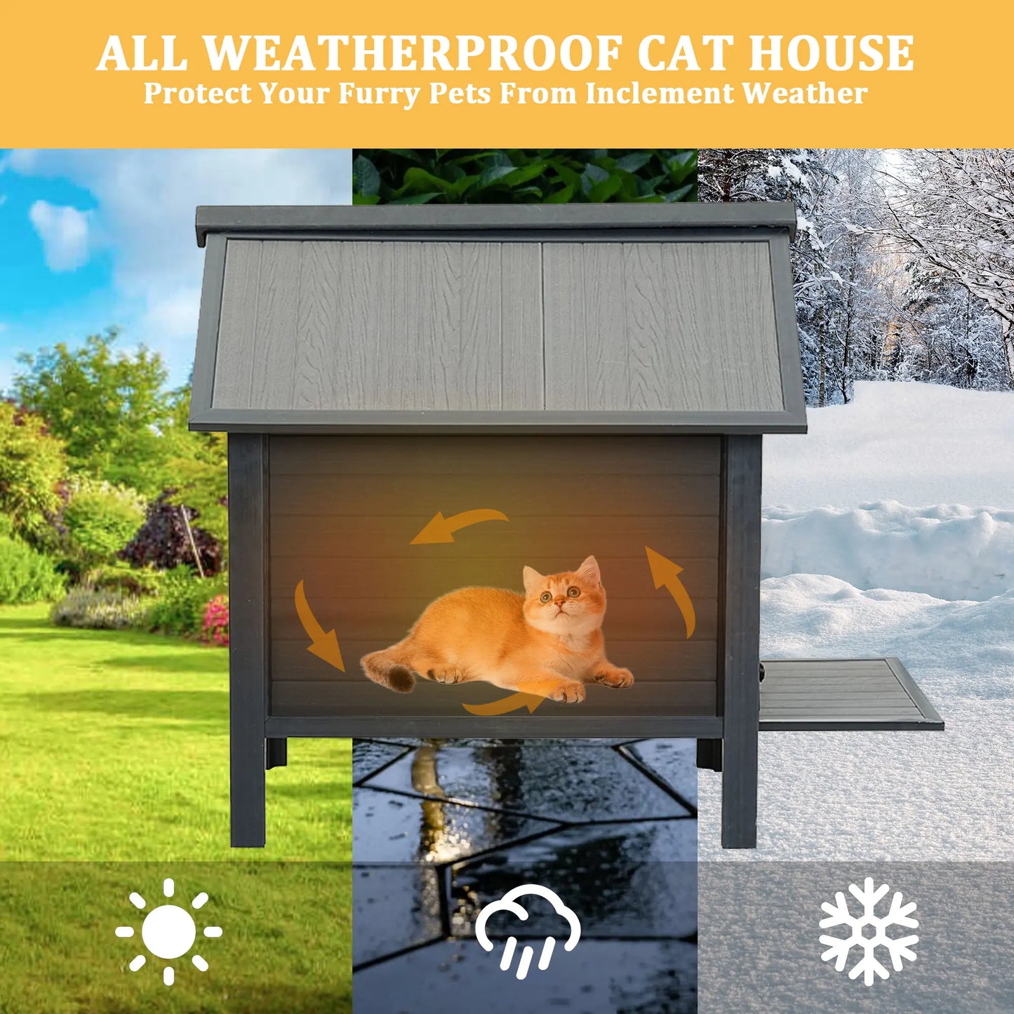 HDPE Indoor Outdoor Cat House, Weatherproof, Feral Cat Shelter for Multiple Cats, Outdoor HDPE Sheet Cat and Rabbit House