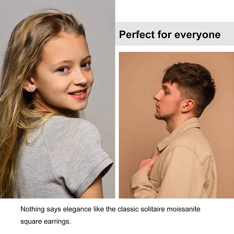 TUHE Unisex VVS1 Square Moissanite Women Earrings 925 Silver Fine Jewelry Earings 4MM/5MM Silver 925 Fashion Earrings Women Gift