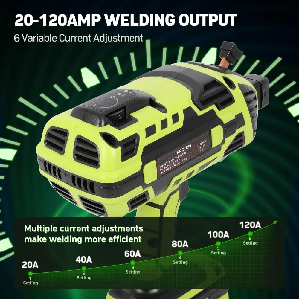 Handheld Welding Machine 110V Portable Welding Machine with IGBT Inverter 6 Variable Current Adjustment 20-120Amp ARC Welder Gun