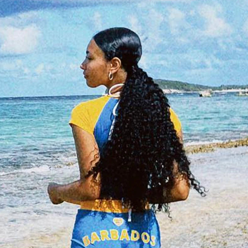 2024 Blue Embroidered Crop Top Women Slim Short Sleeve Tee