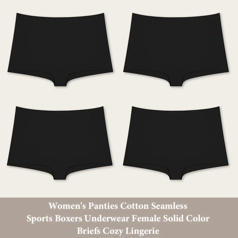 4PCS Women's Panties Cotton Seamless Sports Boxers Underwear Female Solid Color Briefs Cozy Lingerie Intimate Underpants XS-XL