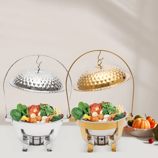 4.5L Round Stainless Steel Chafer Buffet Servers and Warmers Set Warming Tray Chafing Dish Buffet Set Gold/Silver for Parties