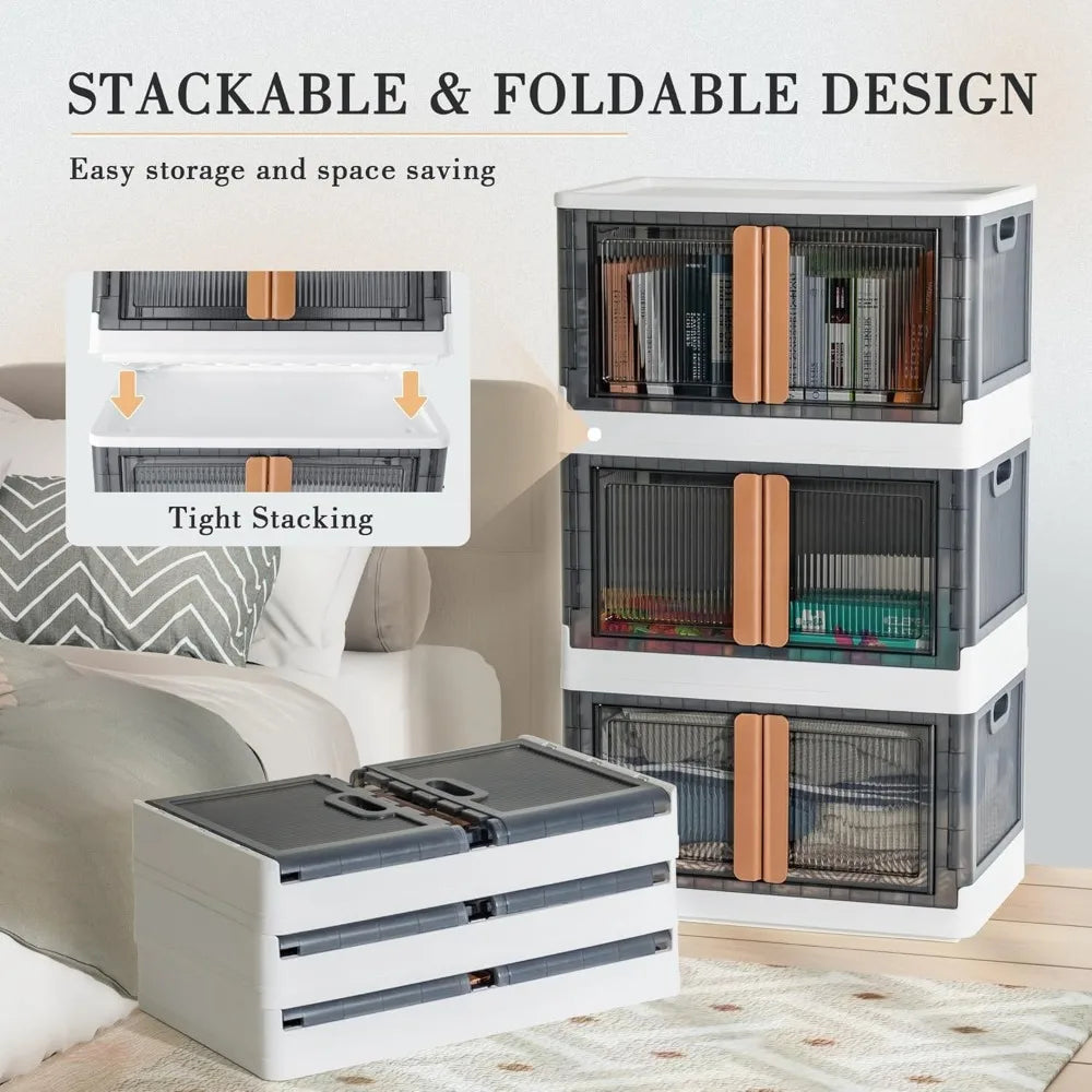 Storage Bins Plastic Collapsible Closet Organizer Bathroom Stackable Storage Box with Lids and Wheels Home Storage (19 Gallon,