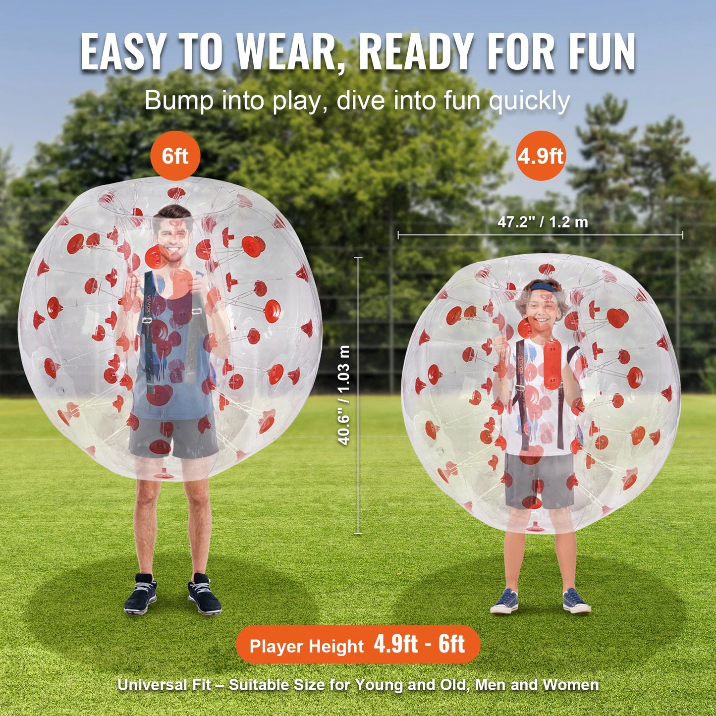 SucceBuy Inflatable Bumper Ball 4FT/1.2M Body Sumo Zorb Balls for Teen & Adult 0.8mm PVC Bubble Balls Bumper Bopper Toys