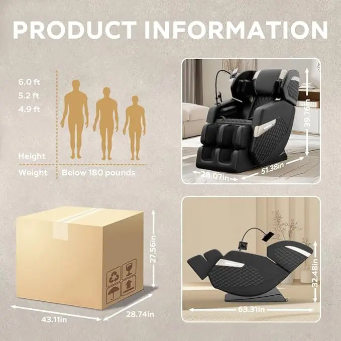L-Shaped Full Body Massage Chair Recliner – Zero Gravity Reclining Chair with Air Pressure Massage for Adults