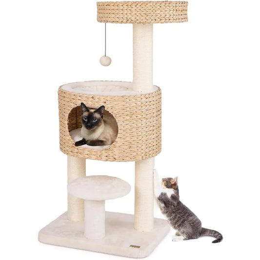 41 inch Modern Cat Tree for Indoor Cats, Multi-Level Small Cat Tree with Sisal Scratching Posts, Cattail Top Perch