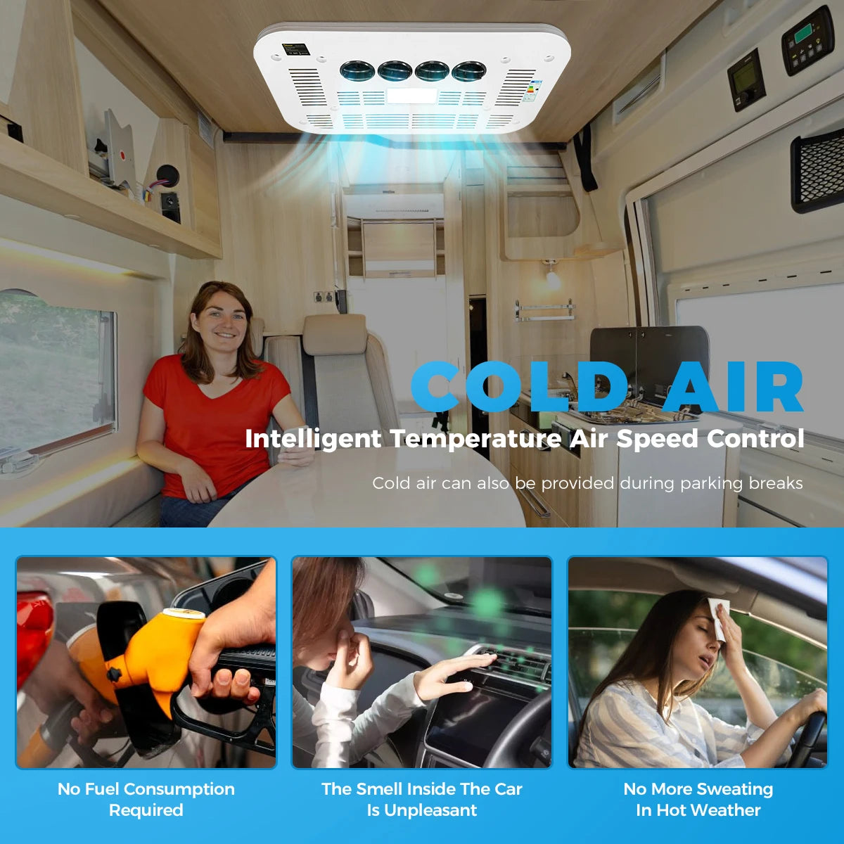 12V/24V Cool Rooftop Air Conditioner Electric Cool RV Rooftop Parking AC Unit For Truck Camper Van Caravans Garden