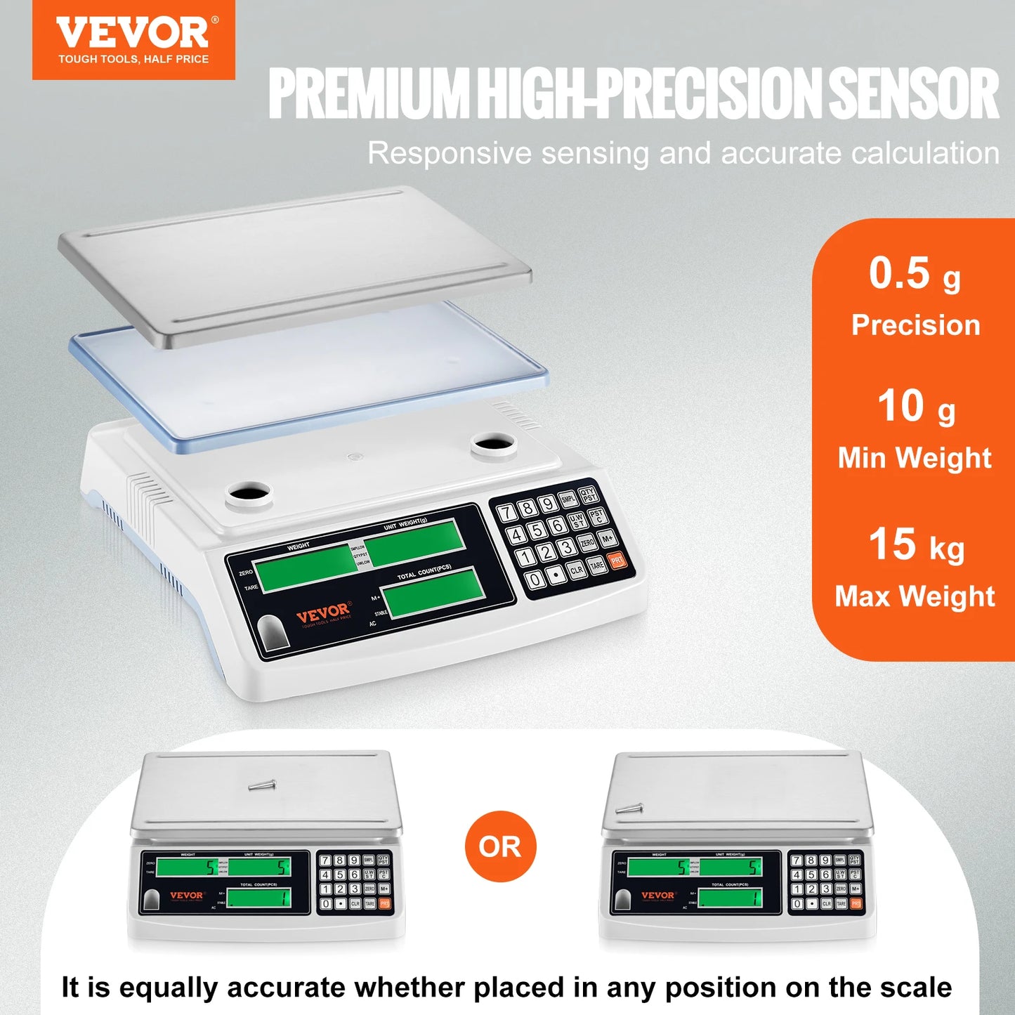 SucceBuy 15KG Precision Digital Counting Scale Electronic Balance Weight Scale with LCD Screen and RS232 Port for Parts and Coins