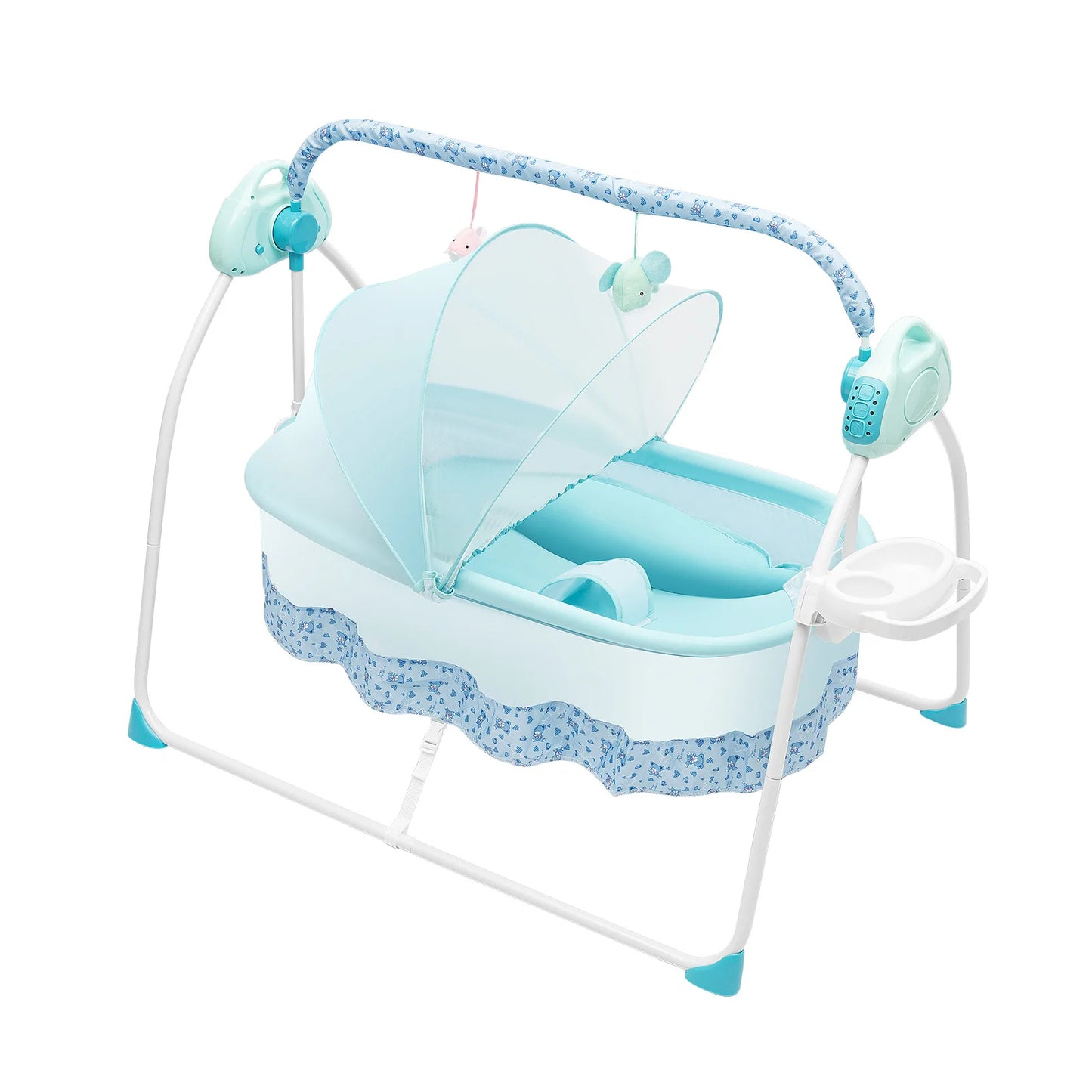 Electric Baby Crib Cradle Auditory Remote Control Foldable Auto-Swing Rocking Bassinet Sleep Bed Infant U-Shaped Strap/Buckles