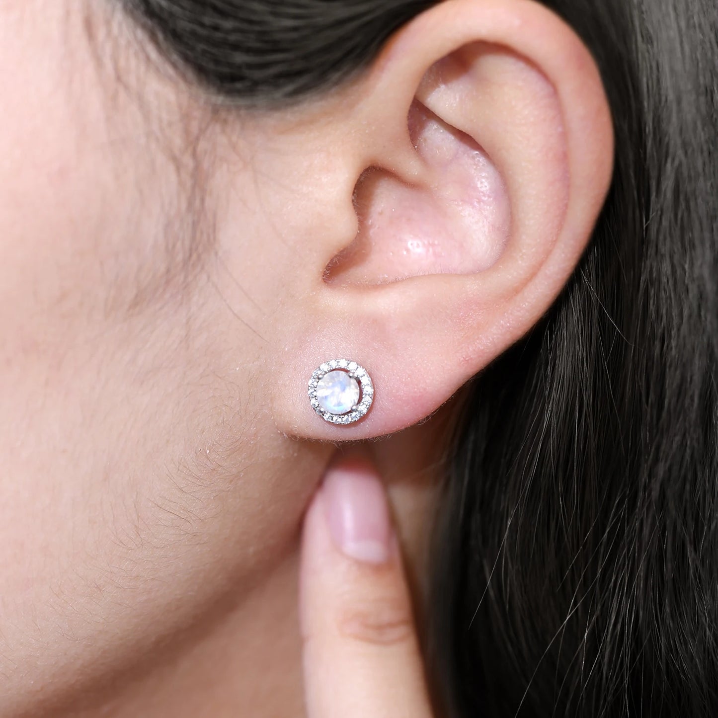 Gems Ballet Milky Blue Moonstone Stud Earrings 925 Silver