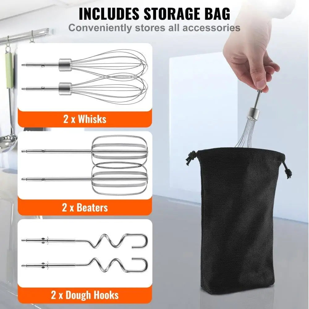 Digital Electric Hand Mixer 5 200W Portable Turbo Beaters Dough Hook Whisk Baking Kit with Storage Bag