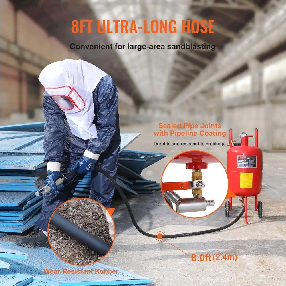 10Gal/40L Portable Sandblaster with Nozzle, Pressure Gauge, Ceramic Nozzle & Rubber Wheels - Grit Blasting Tool