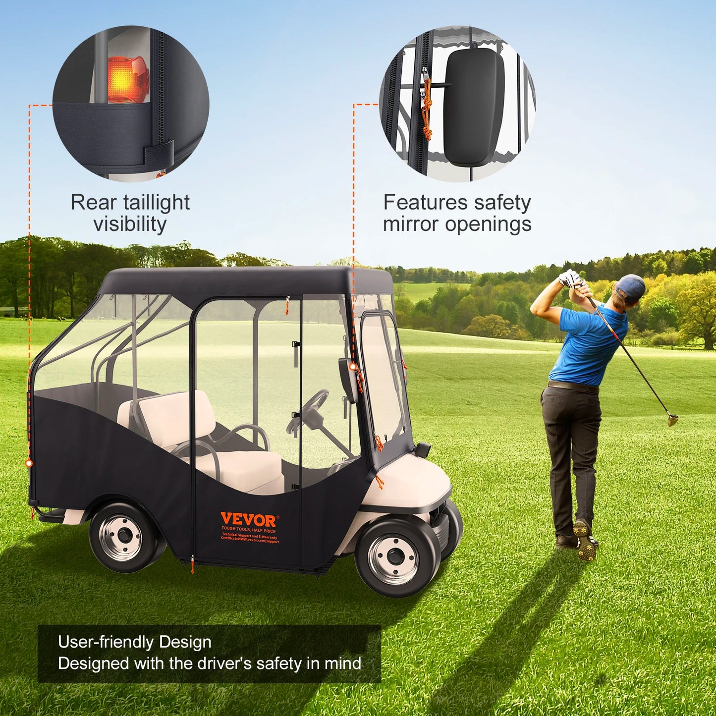 SucceBuy Golf Cart Enclosure 420D Polyester Driving Enclosure with 4-Sided Transparent Windows 4 Passenger Club Car Cover