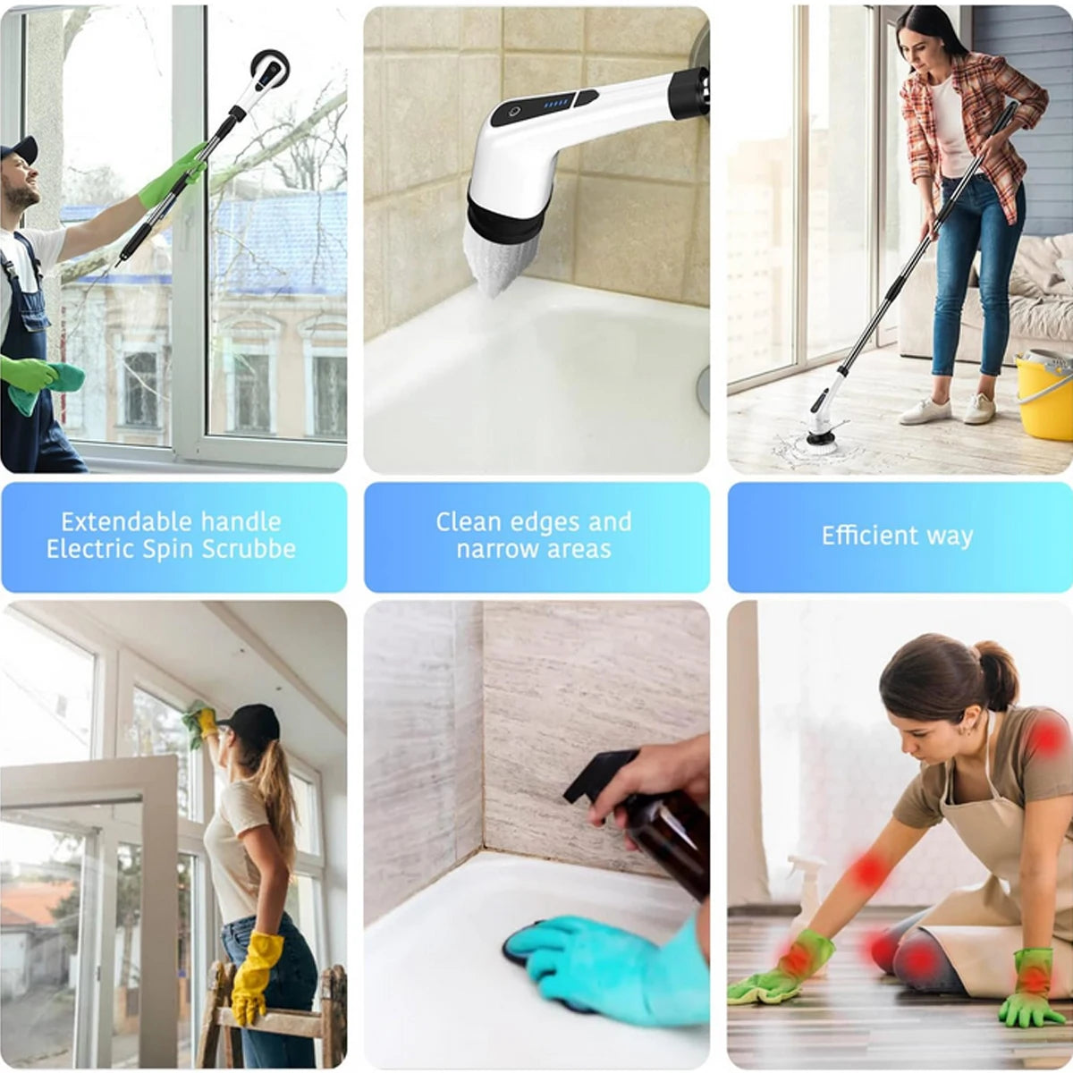 Electric Spin Scrubber, Electric Bathroom Cleaning Brush, LHPY Upgraded Version with 7 Replacement Brush Heads and Extension Han