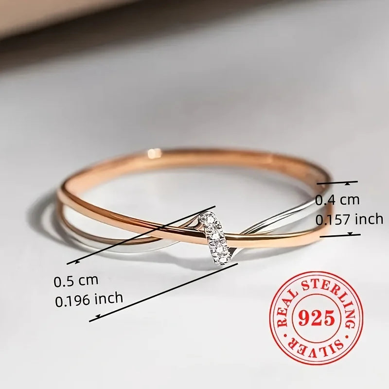 1pc READKISS Women'S Elegant S925 Sterling Silvery Double-Tone Twisted Ring - Rhodium-Plated April Birthstone