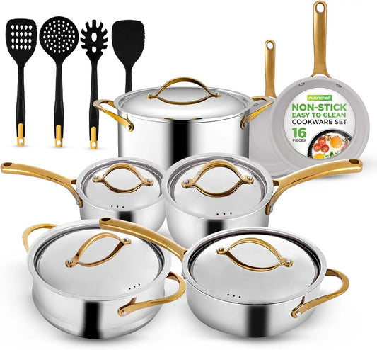 Premium Stainless Steel 16 Piece Cookware Set Tri Ply