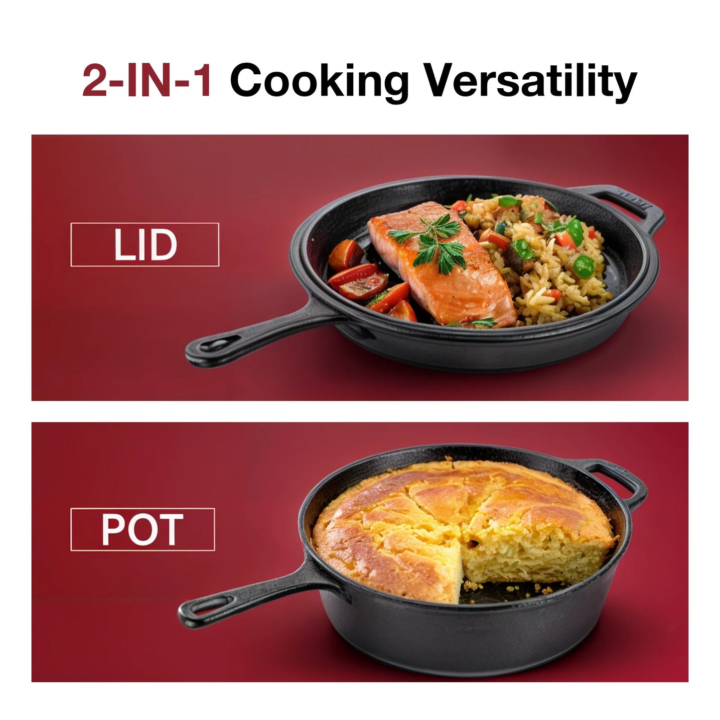 Dutch Oven and Skillet Combo Preseasoned Cast Iron Set 2 in 1