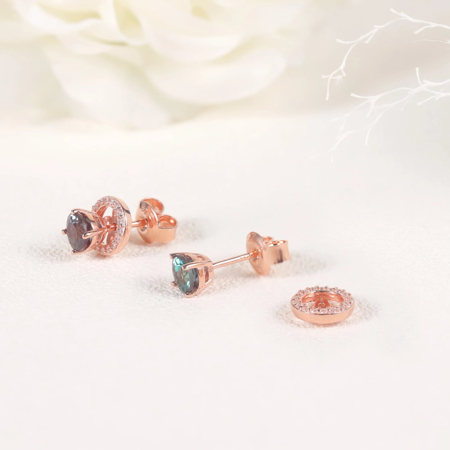 Gems Ballet 5mm Alexandrite Halo Stud Earrings 925 Silver