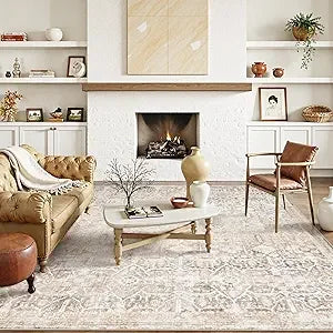 Large Area Rug for Living Room 10x14, Machine Washable Neutral Oriental Farmhouse Rugs for Bedroom, Soft Non-Slip Low Pile Indo