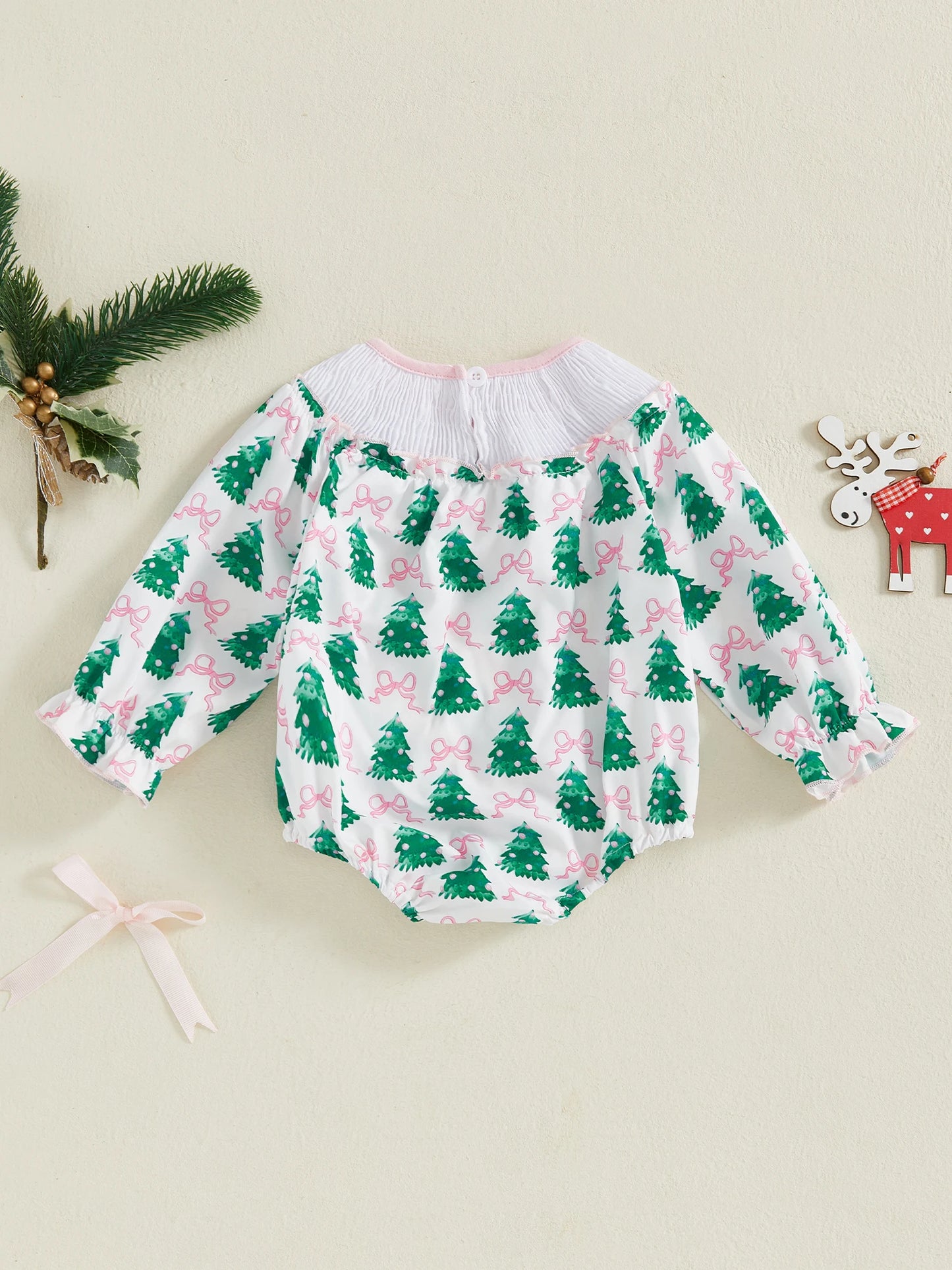 Cute Toddler Christmas Romper with Festive Reindeer Print and Ruffled Sleeves for Baby Girls - Adorable Holiday Jumpsuit
