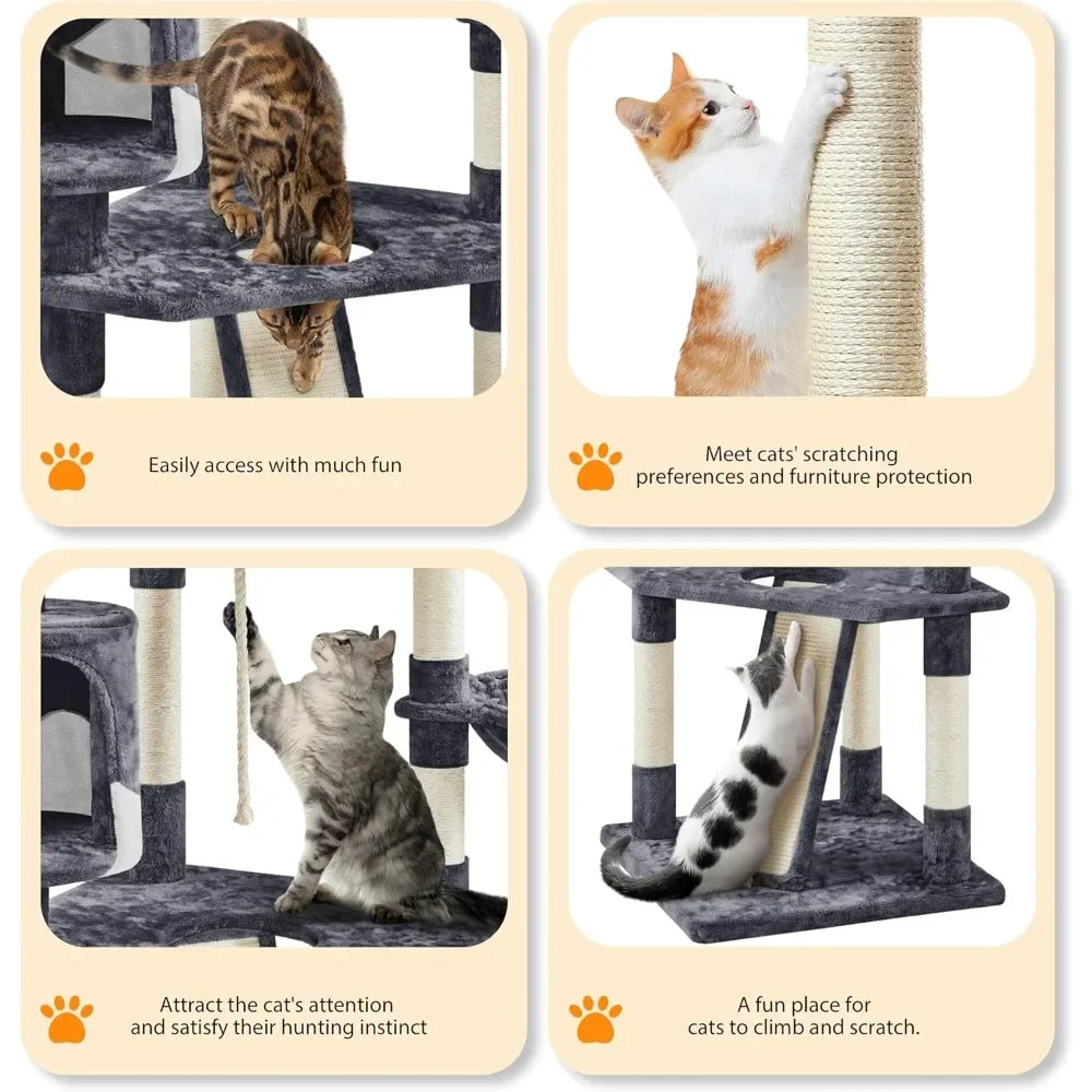 79inMulti-Level Cat Trees Indoor Cat Tower with Sisal-Covered Scratching Posts,Plush Perches and Condo for Kittens,Cats and Pets