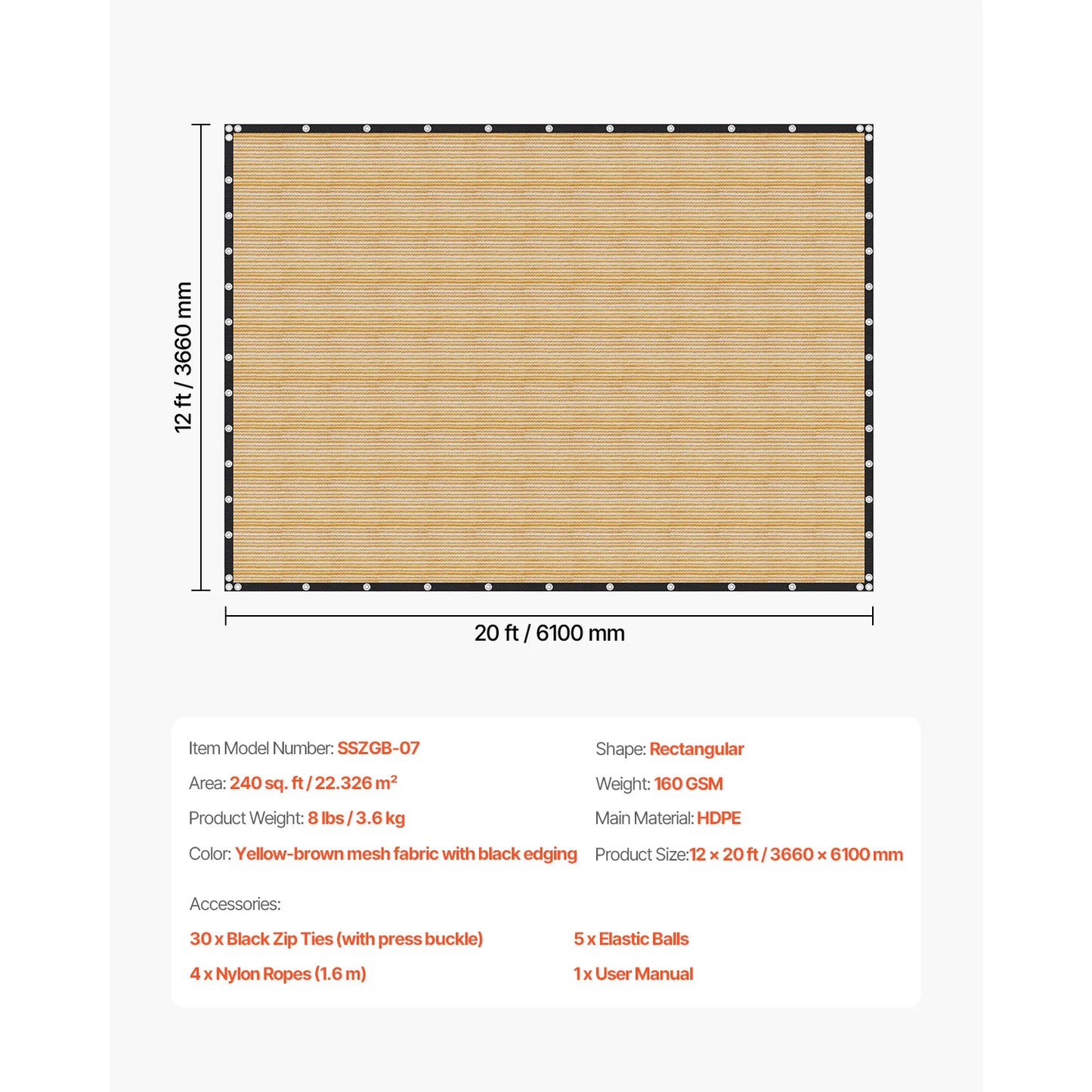 VEVOR 90 Percent Shade Cloth 10X10 Pergola HDPE Canopy