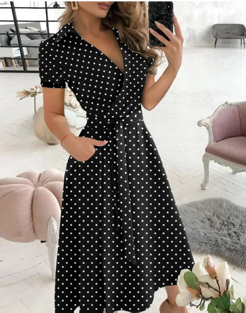 Rainbow Striped Print Summer Dress 2025 Women Button Up Short Sleeve Casual Vintage Shirt Long Dress Ladies Elegant Maxi Dresses