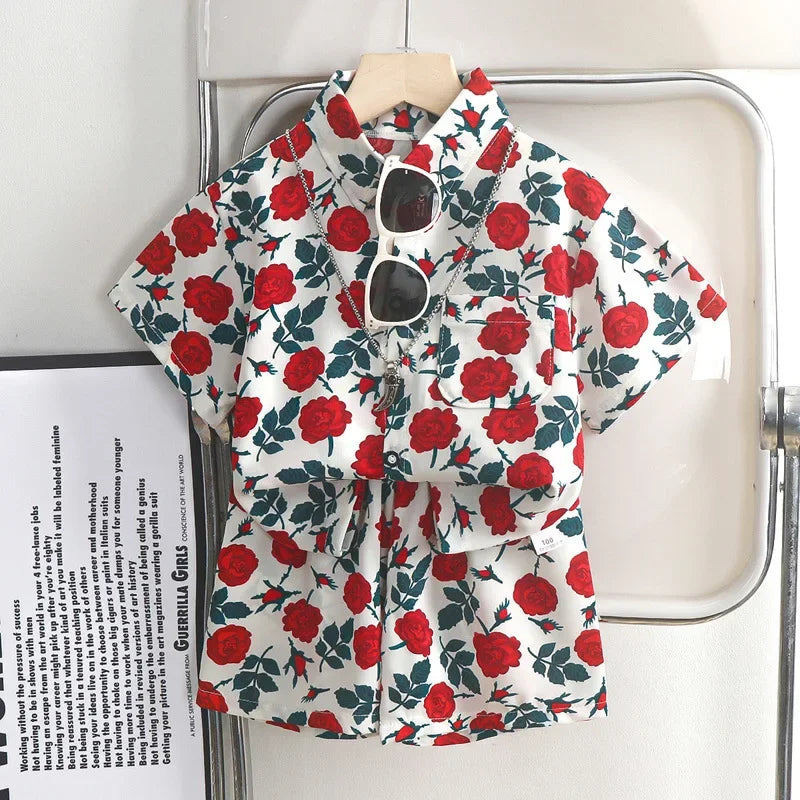 Children's Clothing Sets Floral Print Shirt + Shorts 2 Pcs Sets Baby Girl Outfit Set Baby Boys Clothes Kids Boutique Clothes